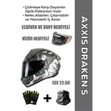 Axxıs Draken S Trooper D2 / Mat Gri Full Face Motosiklet Kaskı - İntercom Uyumlu, Dot Ve Ece 22.06 + Eldiven Ve Buff Hediyeli