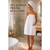 AXXO Beyaz Mikrofiber Terry (Havlu Dokulu) Spa Havlusu Askısız Model 400 GSM Çift Cepli Spa Banyo Havlusu