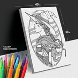 Ay Cadısı 40X50 Mandala Tuval Boyama Seti - 12'li Keçeli Kalem Ile Birlikte -
