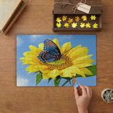 Ay Çiçeğine Konan Güzel Kelebek Tasarımı 240 Parça Ahşap Puzzle Ahşap Kutuda MP04238