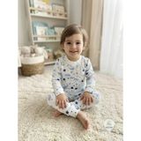 Ay Desenli %100 Pamuk Bebek Pijama Takımı Mavi Yıldızlı Uzun Kollu Takım