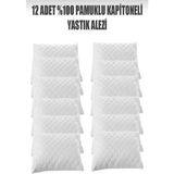 AY Home 12 Adet Kapitoneli Sıvı Geçirmez Yastık Alezi Yastık Koruyucu Yastık Kılıfı Pamuklu Beyaz 50 x 70 cm