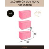 AY Home 3 Adet Çeyizlik Büyük Boy Yorgan Döşek Yastık Hurcu 100 X 50 X 50 CM Fermuarli Kalın Tela Kumaş Pembe Renk Mega Boy Hurç