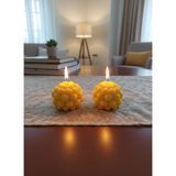 AY IŞIĞI MUMLARI Boncuk Top 2'li Hediyelik Dekoratif Kavun Kokulu Parafin Wax Mum (Sarı Renkli)
