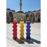 AY IŞIĞI MUMLARI Çok Kalpli 3'lü Hediyelik Dekoratif Hoş Kokulu Soya Wax Mum (Kırmızı + Sarı + Mor Renkli) - Çok Renkli