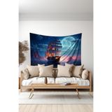 Ay Işığı Yelkenli Desenli Duvar Halısı Duvar Örtüsü Tapestry Süetimsi Dokulu%100 Polyester Kumaş