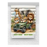 Ay Işığım Safari Hayvanları ve Jeep Desenli Zebra Stor Perde - Çocuk Odası İçin Eğlenceli Perde