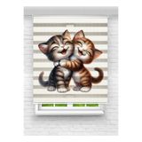 Ay Işığım Sarılan Sevimli Kediler Desenli Zebra Stor Perde - Çocuk Odası İçin Neşeli ve Eğlenceli Perde