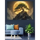 Ay Işığında Bonsai Ağacı Dekoratif Kanvas - Mdf Ahşap Tablo