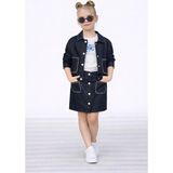 Ay Kids Aykidsclup Kız Çocuk Kot Ceket & Etek Takımı 3 Parça – Şık ve Modern Kombin 25199 - Lacivert - 9 - 10 Yaş