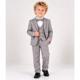 Ay Kids Erkek Çocuk Damatlık Gri - Ceket & Gömlek & Pantolon & Papyon & Yelekli Takım Elbise 5735- - 7 Yaş