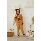 Ay Kids Erkek Çocuk Kahverengi Peluş Polar Pijama Takımı - Kapüşonlu 43307-Y - 6 - 7 Yaş