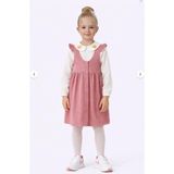 Ay Kids Kız Çocuk Askılı Fitilli Elbise Takım – Çiçek Işlemeli Yaka Detaylı BLUZ-1554-P- - Pembe - 2 - 3 Yaş