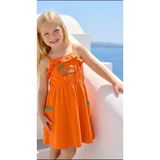 Ay Kids Kız Çocuk Askılı Yazlık Elbise %95 Pamuk %5 Elestan – Turuncu Nakışlı Cepli Rahat Yaz ELBISESI-59182- - 9 - 10 Yaş
