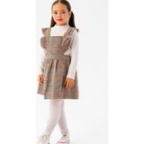 Ay Kids Kız Çocuk Ekose Askılı Elbise Takım – Fırfır Detaylı & Uzun Kollu BLUZ-1570- - Haki