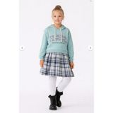 Ay Kids Kız Çocuk Sweatshirt Görünümlü Ekose Desenli Elbise-1710-M- - Mavi - 9 - 10 Yaş