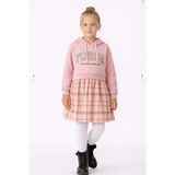 Ay Kids Kız Çocuk Sweatshirt Görünümlü Ekose Desenli Elbise-1710-P- - Pembe - 7 - 8 Yaş
