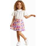 Ay Kids Kız Çocuk Yeni Sezon Nakış Detaylı Bluz & Çiçek Desenli Etek Takım 8148- - 5 - 6 Yaş - Pembe