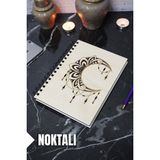 Ay Mandala Temalı Ahşap Kapaklı Defter - Noktalı Defter - Ajanda - Okul Defteri (A5 - 120 Sayfa)