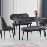 Ay Masa Ve Sandalye Bench Takımı, Gri Siyah, 120X70
