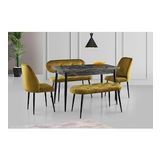 Ay Masa Ve Sandalye Bench Takımı, Hardal Siyah, 120X70