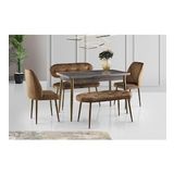 Ay Masa Ve Sandalye Bench Takımı, Kahve Gold, 120X70