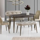 Ay Masa Ve Sandalye Bench Takımı, Krem Gold, 120X70