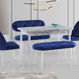 Ay Masa Ve Sandalye Bench Takımı, Lacivert Beyaz, 120X70