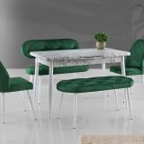 Ay Masa Ve Sandalye Bench Takımı, Yeşil Beyaz, 120X70