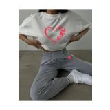 AY MONTANA Kadın kelebekli Kalp Baskılı T-shirt - Jogger Tişört Bisiklet Yaka Alt Üst Eşofman Takımı