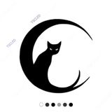 Ay Üzerinde Bekleyen Kedi Etiket Sticker