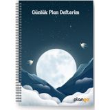 Ay Ve Bulutlar Spiralli Günlük Planlama Defteri - Planlayıcı Defter Beyaz - Mor