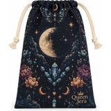 Ay ve Kristal Desenli Mistik Büzgülü Bez Kese- Tarot, Telefon, Gözlük Kesesi (12X20 Cm)