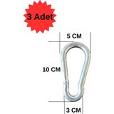 Ay Yapı Market 10MM Karabina Yaylı Kanca Çelik Kilit Olta Dağcılık Kamp Malzemeleri Salıncak Anahtar Askı 3 Adet - 10 mm