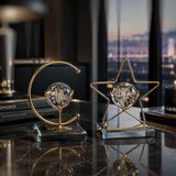 Ay Yıldız Gold Metal Masaüstü Obje Seti Kristal Küreli Cam Kaideli Bayrak Temalı Ev Ofis Hediyesi