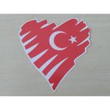 Ay Yıldız Stıcker Kalp Kırmızı 11X11cm Turk Bayragı Stıcker - Ayyıldız Etıketı - Turk Bayragı Cıkartması