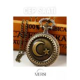 Ay Yıldız Tasarımlı Nostaljik Köstekli Cep Saati Zincirli Metal Saat