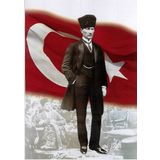 Ay Yıldız Türk Bayrağı -Sivil Kalpaklı Mustafa Kemal Atatürk Poster Dış Cephe Bayrak -600x900 cm