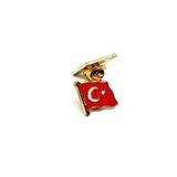 Ay Yıldız Türk Bayrağı Yaka Rozeti Altın Kaplama Zeminli Kadın Erkek Parlak Dalgalı Bayrak Rozet