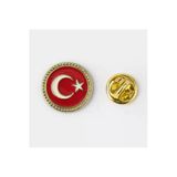 Ay Yıldız Türk Bayrağı Yuvarlak Gold Rozet 2X2 Cm | Parlak Metal Yaka Rozeti