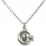 Ay Yıldız Ve Bozkurt Figürlü Kolye – Gümüş Renk Türk Motifli Unisex Metal Takı