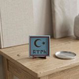 Ay Yıldız ve Göktürkçe Türk Yazılı Dekoratif Aksesuar, Yaşam Alanınız İçin Modern Dekor 10x10 cm (Gök Mavi)
