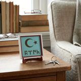 Ay Yıldız ve Göktürkçe Türk Yazılı Dekoratif Aksesuar, Yaşam Alanınız İçin Modern Dekor 10x10 cm (Turkuaz)