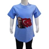 Ay Yıldızlı Atatürk Baskılı Mavi Tişört