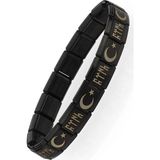 Ay Yıldızlı Göktürkçe Türk Italyan Charm Unisex Çelik Bileklik SCB60 - 21 cm - Siyah