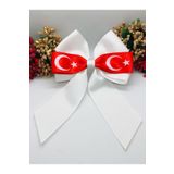 Ay Yıldızlı Kırmızı Beyaz Grogren Kurdele Otomatik Fiyonk Toka Beyaz