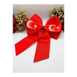 Ay Yıldızlı Kırmızı Beyaz Grogren Kurdele Otomatik Fiyonk Toka Kırmızı