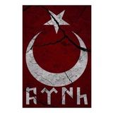 Ay Yıldızlı Türk Bayrağı ve Eski Türkçe Yazı Karakteri 18CM