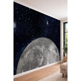 Ay Yüzeyi ve Yıldızlı Uzay Temalı 3D Derinlik Etkili Modern Tek Parça Tekstil Duvar Kağıdı, 200 x 150