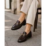 Ayakcity Mona Garantili Metal Tokalı Deri Kadın Loafer Günlük Ayakkabı - Kahve Rugan - 40 - Kahverengi